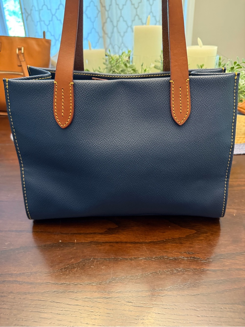 Dooney & Bourke Navy satchel tote bag with Brown Leather Trim - Picture 4 of 16